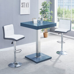 Furniture in Fashion Topaz Glass Grey Gloss Bar Table With 2 Copez White Grey Stools - thumbnail 1