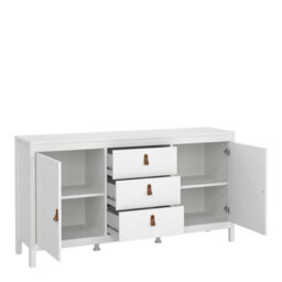 Wyld Haus Wildberry Matt White Wooden Sideboard 2 Doors 3 Drawers Leather Tab Handles - thumbnail 6