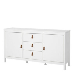 Wyld Haus Wildberry Matt White Wooden Sideboard 2 Doors 3 Drawers Leather Tab Handles - thumbnail 5