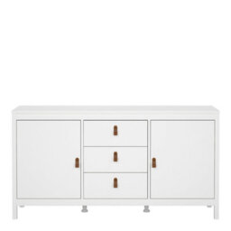 Wyld Haus Wildberry Matt White Wooden Sideboard 2 Doors 3 Drawers Leather Tab Handles - thumbnail 4