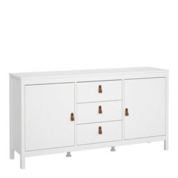 Wyld Haus Wildberry Matt White Wooden Sideboard 2 Doors 3 Drawers Leather Tab Handles - thumbnail 3