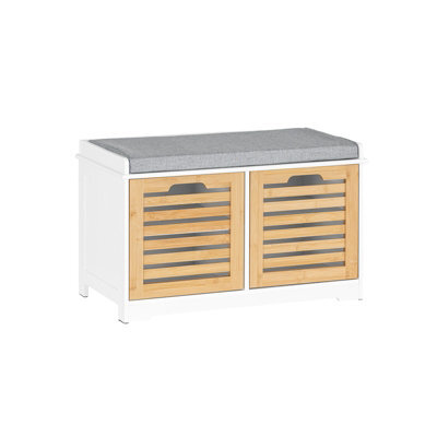 Sobuy Fsr23-Ii-Nw, Storage Bench Shoe Bench Shoe Cabinet With Seat Cushion And 2 Doors,wood Effect,w71Xd35Xh43 - image 1