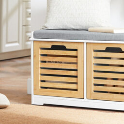 Sobuy Fsr23-Ii-Nw, Storage Bench Shoe Bench Shoe Cabinet With Seat Cushion And 2 Doors,wood Effect,w71Xd35Xh43 - thumbnail 4