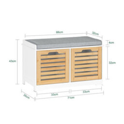 Sobuy Fsr23-Ii-Nw, Storage Bench Shoe Bench Shoe Cabinet With Seat Cushion And 2 Doors,wood Effect,w71Xd35Xh43 - thumbnail 3