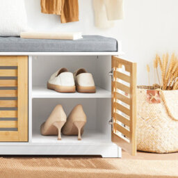 Sobuy Fsr23-Ii-Nw, Storage Bench Shoe Bench Shoe Cabinet With Seat Cushion And 2 Doors,wood Effect,w71Xd35Xh43 - thumbnail 6