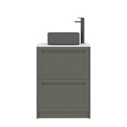 Royal Bathrooms Royal Bathroom Elmore 600mm Matt Green Freestanding Bathroom Vanity Unit 2 Drawer Plain White Worktop With Art Square Basin - thumbnail 7