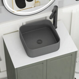 Royal Bathrooms Royal Bathroom Elmore 600mm Matt Green Freestanding Bathroom Vanity Unit 2 Drawer Plain White Worktop With Art Square Basin - thumbnail 4