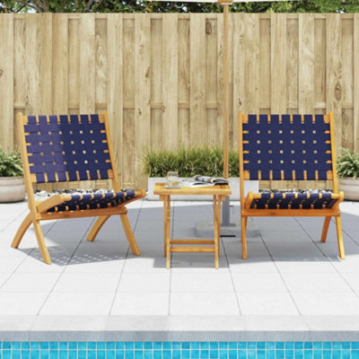 Folding Garden Chairs 2 Pcs Dark Blue Solid Wood Acacia And Fabric - image 1
