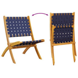 Folding Garden Chairs 2 Pcs Dark Blue Solid Wood Acacia And Fabric - thumbnail 7