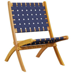 Folding Garden Chairs 2 Pcs Dark Blue Solid Wood Acacia And Fabric - thumbnail 3