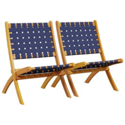 Folding Garden Chairs 2 Pcs Dark Blue Solid Wood Acacia And Fabric - thumbnail 2