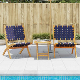 Folding Garden Chairs 2 Pcs Dark Blue Solid Wood Acacia And Fabric