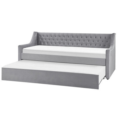 Beliani Trundle Bed Velvet Montargis 90 X 200 Cm (Eu Single) Light Grey - image 1