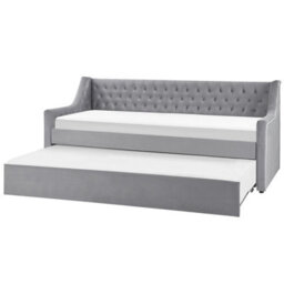 Beliani Trundle Bed Velvet Montargis 90 X 200 Cm (Eu Single) Light Grey - thumbnail 1