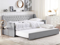 Beliani Trundle Bed Velvet Montargis 90 X 200 Cm (Eu Single) Light Grey - thumbnail 2