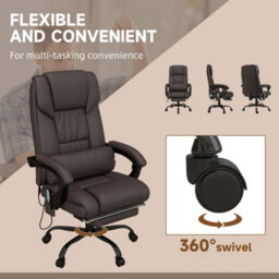 Vinsetto Pu Massage Office Chair Height Adjustable Desk Chair Brown - thumbnail 7