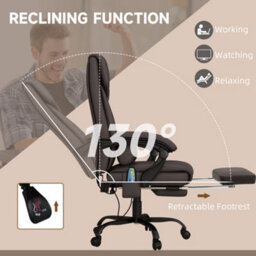 Vinsetto Pu Massage Office Chair Height Adjustable Desk Chair Brown - thumbnail 6
