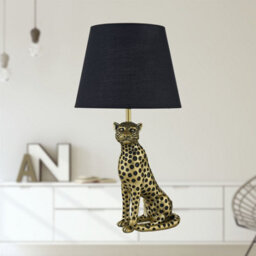 First Choice Lighting Bella - Gold Cheetah Table Lamp With Black Fabric Shade - thumbnail 6