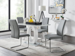 Furniturebox Giovani Rectangular 4 Seat White High Gloss Unique Halo Base Dining Table Grey Glass Top 4 Grey Faux Leather Lorenzo Chairs - thumbnail 1