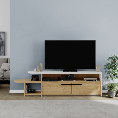 Decortie Lyra Modern Tv Stand Multimedia Centre Tv Unit Oak White With Storage Cabinet 167Cm - image 1