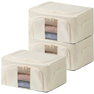 5 Boxes Clothes Storage Box Dual Zip Wardrobe Organizer- Steel Frame Closet Boxes - image 1
