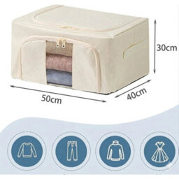 5 Boxes Clothes Storage Box Dual Zip Wardrobe Organizer- Steel Frame Closet Boxes - thumbnail 2