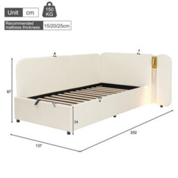 Single L-Shaped Upholstered Daybed With Storage, Hydraulic Lift, Usb And Reading Light - thumbnail 8