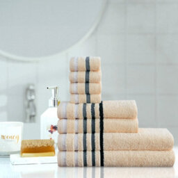 TheWhiteWater Limited 8 Pieces Towel Set With 4 Face Towel 2 Hand Towels And 2 Bath 100% Pure Natural Cotton Bale Set Of Towels - Cream (Stripe Border) - thumbnail 2