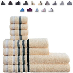 TheWhiteWater Limited 8 Pieces Towel Set With 4 Face Towel 2 Hand Towels And 2 Bath 100% Pure Natural Cotton Bale Set Of Towels - Cream (Stripe Border) - thumbnail 1