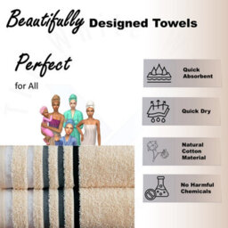 TheWhiteWater Limited 8 Pieces Towel Set With 4 Face Towel 2 Hand Towels And 2 Bath 100% Pure Natural Cotton Bale Set Of Towels - Cream (Stripe Border) - thumbnail 4