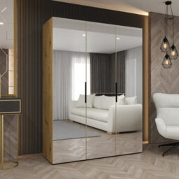 Arte Oak Artisan Marbella Iii Hinged Door Wardrobe 150Cm - Warm Woodgrain Mirrored Storage - thumbnail 1