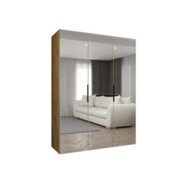 Arte Oak Artisan Marbella Iii Hinged Door Wardrobe 150Cm - Warm Woodgrain Mirrored Storage - thumbnail 2