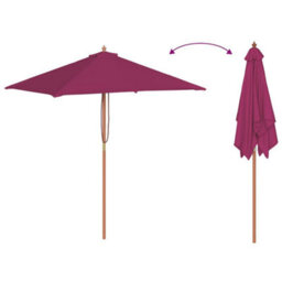 Berkfield Elegant Outdoor Parasol With Wooden Pole 150X200 Cm Bordeaux Red - thumbnail 6