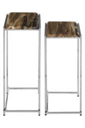 Orsina Stylish Nest Of 2 Petrified Wood Side Tables, Nesting Design Metal Side Table, Wooden Tops Modern Table - thumbnail 3