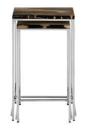 Orsina Stylish Nest Of 2 Petrified Wood Side Tables, Nesting Design Metal Side Table, Wooden Tops Modern Table - thumbnail 1