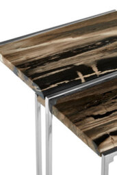 Orsina Stylish Nest Of 2 Petrified Wood Side Tables, Nesting Design Metal Side Table, Wooden Tops Modern Table - thumbnail 4