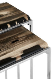 Orsina Stylish Nest Of 2 Petrified Wood Side Tables, Nesting Design Metal Side Table, Wooden Tops Modern Table - thumbnail 5