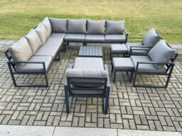 Fimous 13 Seater Outdoor Garden Furniture Set Aluminium Lounge Corner Sofa Square Coffee Table 3 Pcs Chair Sets - thumbnail 2