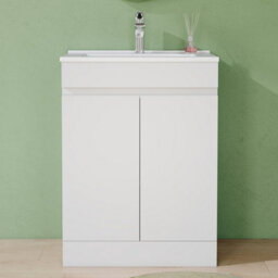 AVER-GROWTH 600mm Floor Standing Vanity Unit With Basin Matt White Ceramic Sink Bathroom Storage Cabinet Set Freestanding - thumbnail 6