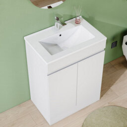 AVER-GROWTH 600mm Floor Standing Vanity Unit With Basin Matt White Ceramic Sink Bathroom Storage Cabinet Set Freestanding - thumbnail 3