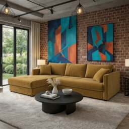 Orea Modern L Shape Sofa Bed With 2 Storage Compartments Reversible Fabric Corner Settee Sleep Function 227X150Cm Mustard Left