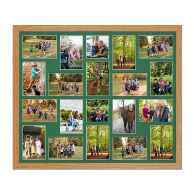 AK Frames 80X70Cm Oak Modern Multi Photo Frame With Emerald Mount - Holds 20 Apertures (18X) 6X4, (2X) 4X4 Photos - image 1