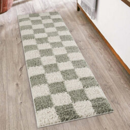 Chester Living Room Shaggy Area Rug Modern - Contemporary Checkered Design - Hallway Runner Indoor Rug Sage 200X290 Cm - thumbnail 5