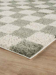 Chester Living Room Shaggy Area Rug Modern - Contemporary Checkered Design - Hallway Runner Indoor Rug Sage 200X290 Cm - thumbnail 4