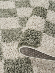 Chester Living Room Shaggy Area Rug Modern - Contemporary Checkered Design - Hallway Runner Indoor Rug Sage 200X290 Cm - thumbnail 3