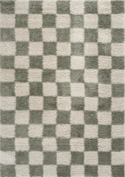Chester Living Room Shaggy Area Rug Modern - Contemporary Checkered Design - Hallway Runner Indoor Rug Sage 200X290 Cm - thumbnail 2