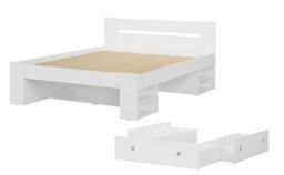 Impact Furniture White King Size Bed With Drawers Shelves Storage Frame Headboard 160Cm Wooden Euro Wooden Slats Nepo - thumbnail 4