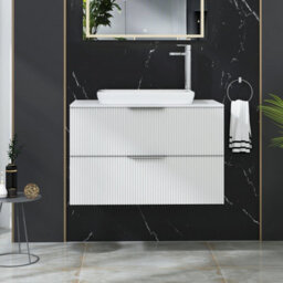 Royal Bathrooms Evora 800mm Matt White Fluted Wall Hung Countertop Vanity Unit 2 Drawer With Qubix Basin - thumbnail 1