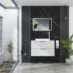 Royal Bathrooms Evora 800mm Matt White Fluted Wall Hung Countertop Vanity Unit 2 Drawer With Qubix Basin - thumbnail 2