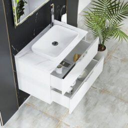 Royal Bathrooms Evora 800mm Matt White Fluted Wall Hung Countertop Vanity Unit 2 Drawer With Qubix Basin - thumbnail 3
